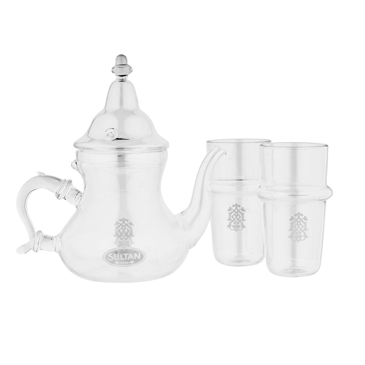 Moroccan Glass Teapot Set with 2 Glass Cups