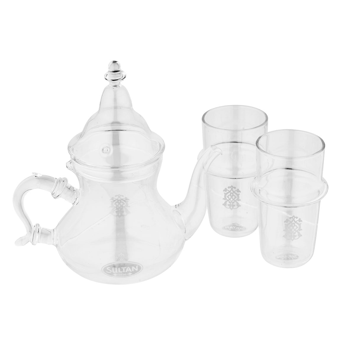 Moroccan Glass Teapot Set with 2 Glass Cups