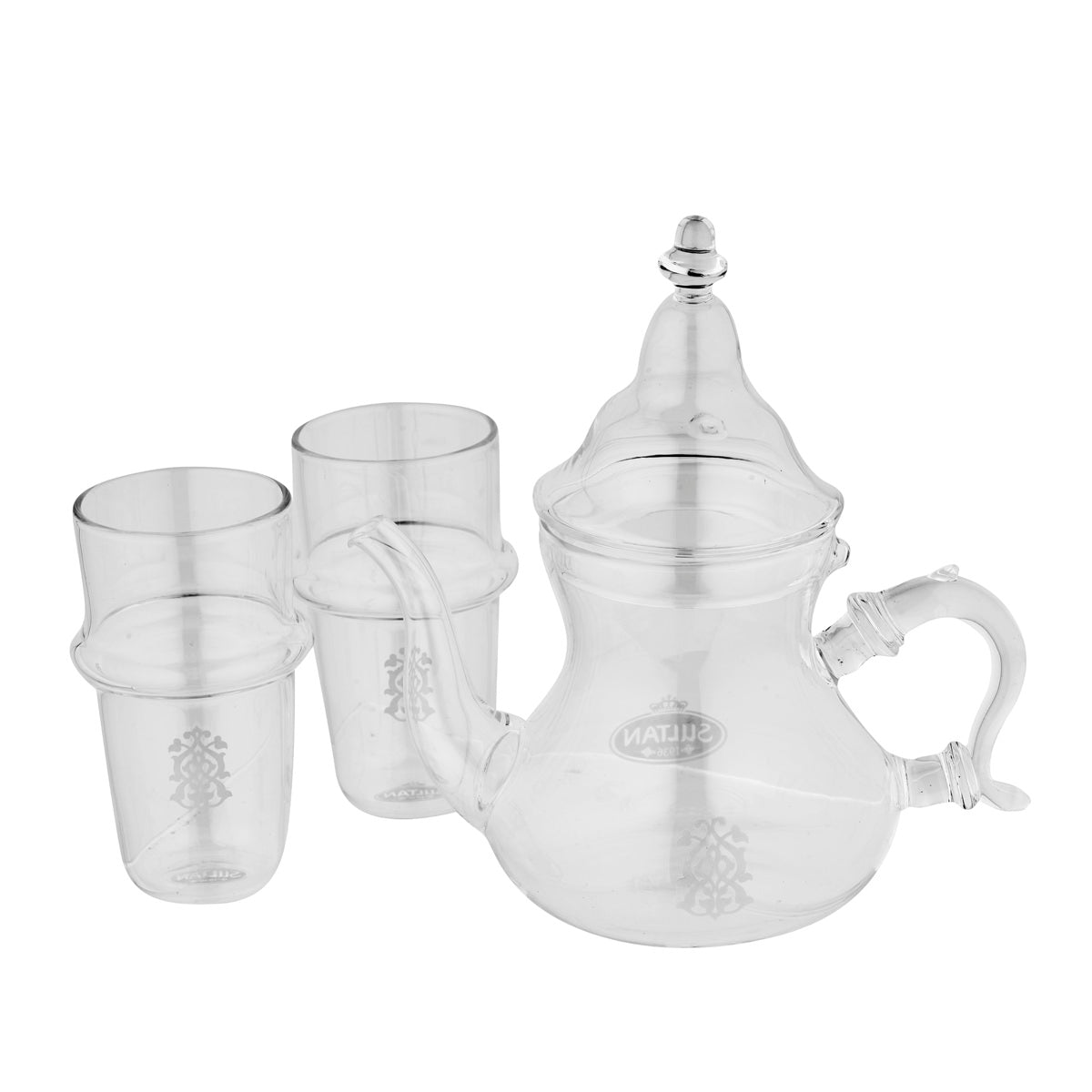 Moroccan Glass Teapot Set with 2 Glass Cups