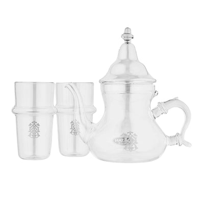 Moroccan Glass Teapot Set with 2 Glass Cups