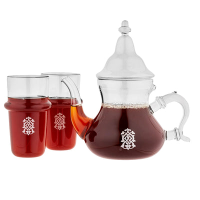 Moroccan Glass Teapot Set with 2 Glass Cups
