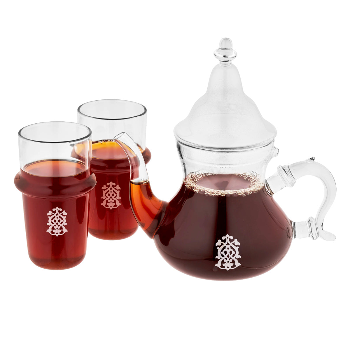 Moroccan Glass Teapot Set with 2 Glass Cups
